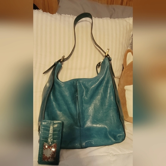 Hobo Leather Bag "Marley" and Matching "Linn" Wallet Bottle Green Color - Picture 1 of 7